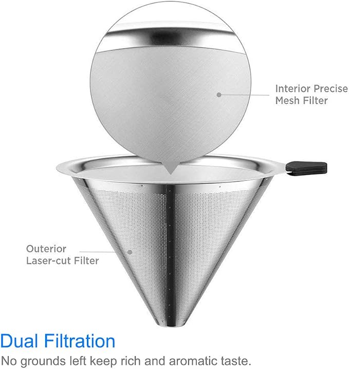 Boxtree Pour Over Coffee Maker Set with Reusable Stainless Steel Drip Filter Elegant Coffee Dripper Pot Glass Carafe & Permanent Stainless Steel Filter