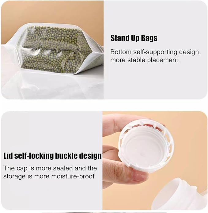 【15 Pack】Food Storage Bags Grain Moisture-proof Sealed Bags Stand Up Packaging Pouches Large Reusable Sealed Bag with Handle and Cap BPA Free,8.6"x8.6"