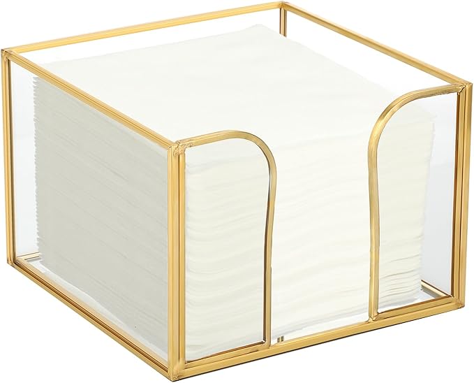 Sumnacon Glass Napkin Holder for Table, Stylish Cocktail Napkin Holder,Modern Napkin Holders for Paper Napkins,Gold Napkin Holders for Kitchen Dining Table Party Restaurant Bar