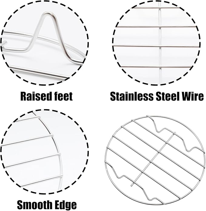 2 Pack Round Cooking Racks, 304 Stainless Steel Baking and Cooling Steaming Roasting Rack for Air Fryer Pot Pressure Cooker Canning(7.87 Inch)
