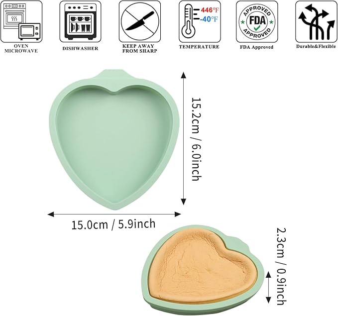 QELEG 4Pcs Heart Shaped Cake Pans,6 inch Silicone Pancake Mold,layer Cake Pan Sets for Jumbo Whoopie Pie, Vegetable Pancakes, Taco Shells, Pizza Crust, Omelet, and Resin Craft(Heart)