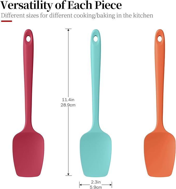 Silicone Spoon Spatulas Set, 600ºF Heat-Resistant BPA-Free Non-Stick Rubber Spoonulas Kitchen Baking Cooking Spoons Versatile for Scooping, Mixing, Stirring, Serving (Set of 3, Multi-5)