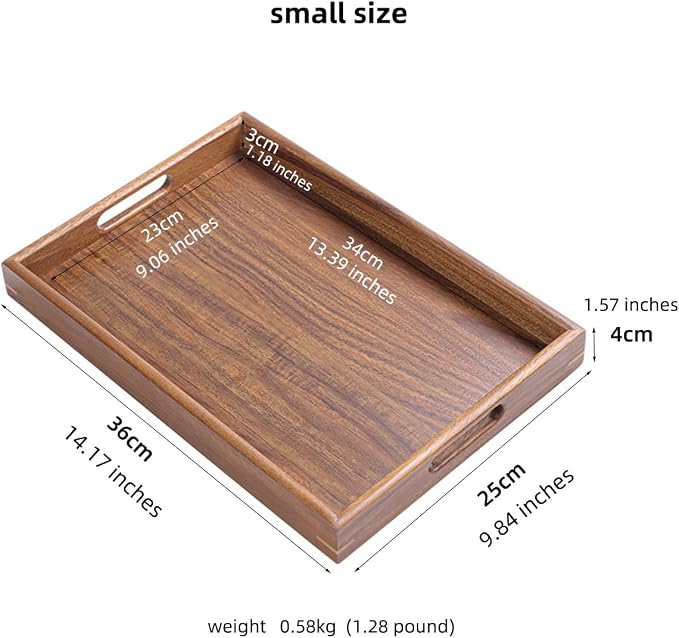 Wooden Coffee Trays with Handles Wood Serving Tray Wooden Bed Tray, Coffee Table Trays for Living Room,Wood Kitchen Tray Wood Decorative Tray with Handles