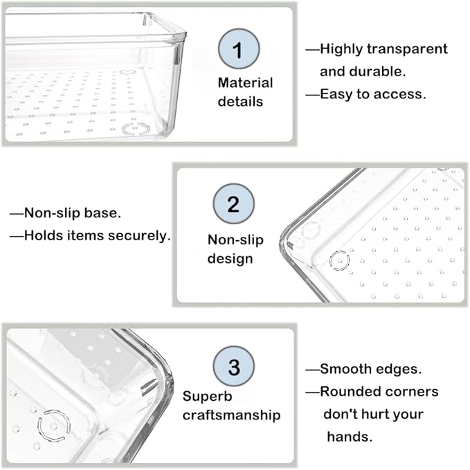 25 Pack Fridge Storage Containers, Plastic Office Organization Clear Food Storage Boxes Snack Organiser Refrigerator Storage Bins Set for Kitchen Bathroom Pantry Cabinet