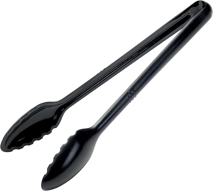 Winco 12" Commercial-Grade Curved Serving Tongs, Black