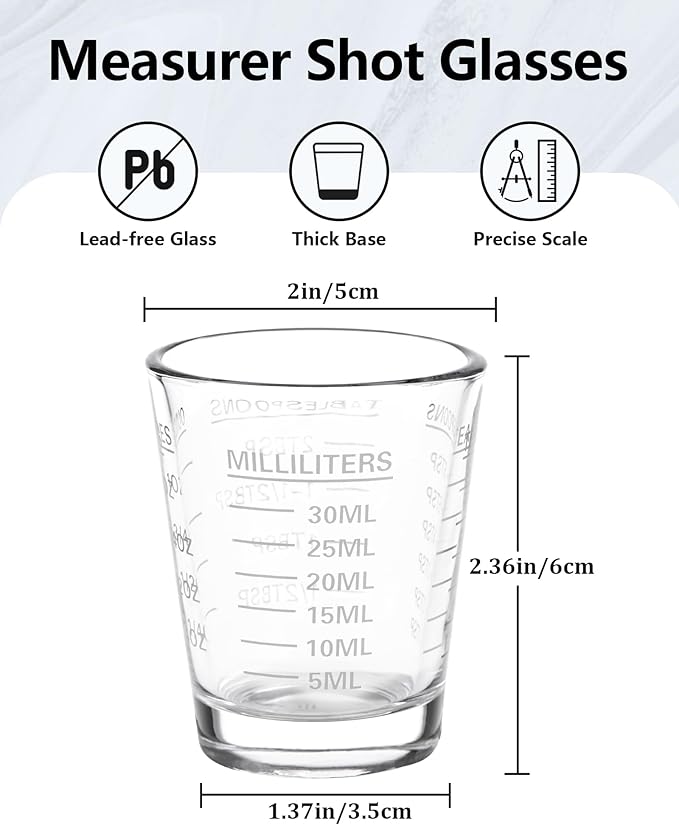 SAIAOKJ Shot Glasses Measuring Cup Set 6 Pack Espresso Shot Glasses Liquid Heavy Glass 26-Incremental Measurement 1 OZ, 2 TBS, 6 TSP, 30 ML Kitchen Tools(White)