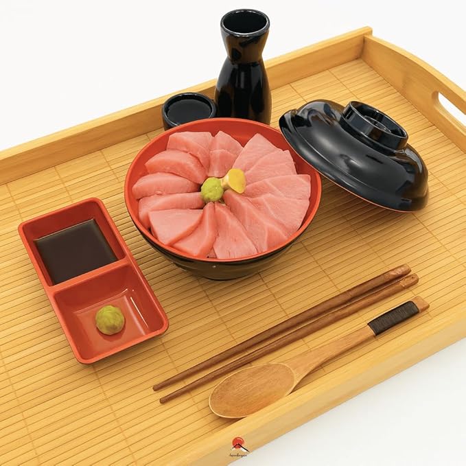 JapanBargain 4099, 4-Pack Large Bamboo Serving Trays with Handles, 20 x 13 Inch Wooden Tea Tray for Lunch Dinner Coffee Snacks Butler Shelf Display