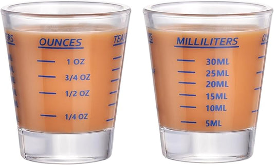 Shot Glass Measuring Cup，Espresso Shot Glass 26-Incremental Measurement 1oz, 6 Tsp, 2 Tbs, 30ml，Kitchen Tools，Bar Bartender Accessories, Jigger for Bartending (2 Pack-Blue)