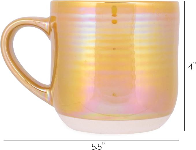 Elanze Designs Glossy Reactive Glaze Large 17 Fluid Ounce Everyday Kitchen Food Grade Ceramic Stoneware Coffee Mug Cup with Comfort Curved Handles, Set of 4, Gold Tone