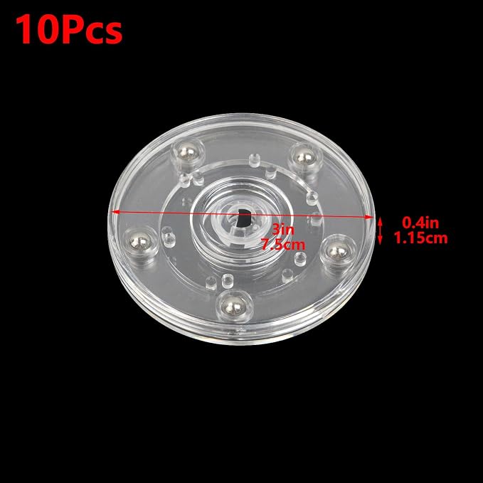 Geesatis 10 Pcs Tiny Lazy Susan 3 inch Acrylic Turntable Organizer Bearings Round Swivel Plate, Smooth Swivel Plate for Kitchen Base Turn Dining Table, Clear