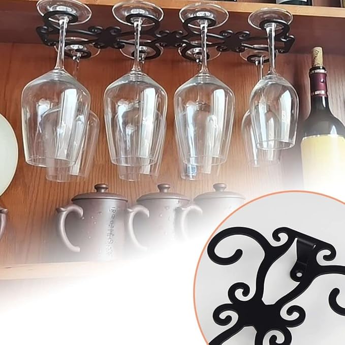 Hanging Stemware Racks, Butterfly Wine Glass Rack, Under Cabinet Wine Glasses Holder Stainless Steel Wine Glass Rack, Black Iron Organization and Storage Hanger Shelf for Bar Kitchen Decor(Black)