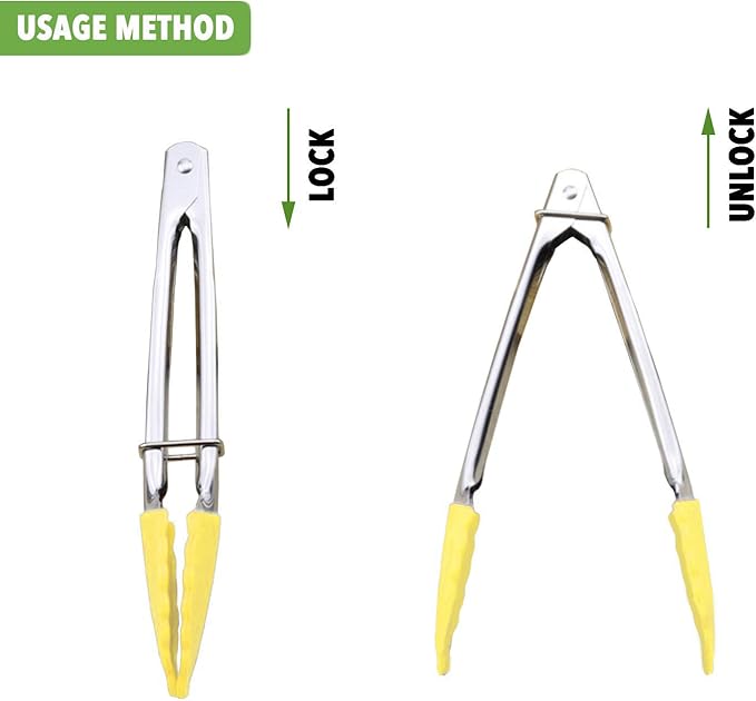 HINMAY Mini Tongs with Silicone Tips 7-Inch Small Serving Tongs, Set of 3 (Yellow)
