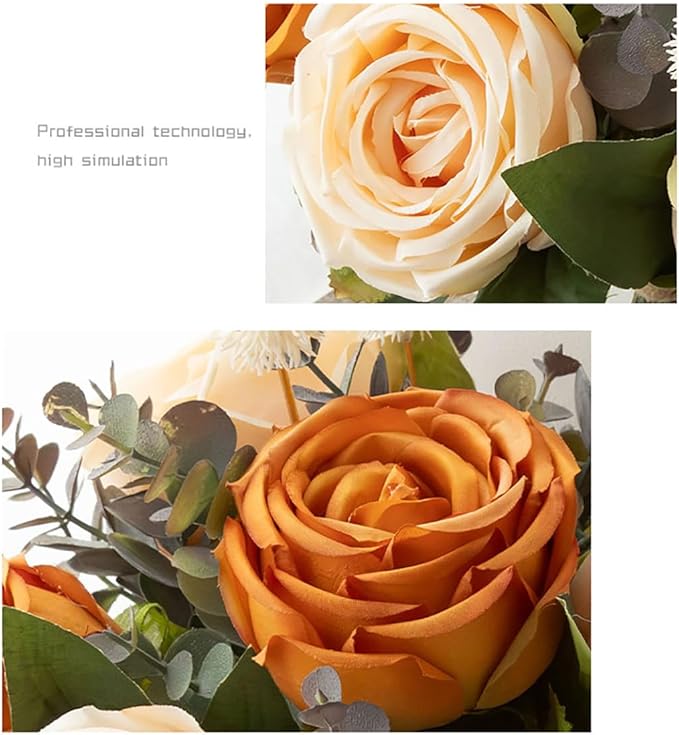 Silk Roses Artificial Flowers in Vase,Fake Flowers with Vase,Faux Flower Arrangement with Vase for Home Office Decoration, Dining Table Centerpiece
