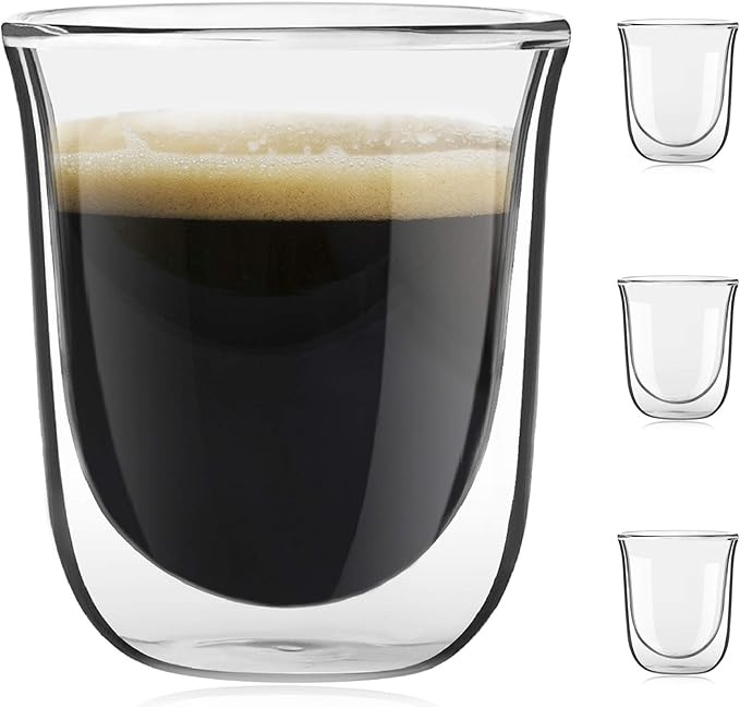 JoyJolt Javaah Double Walled Espresso Glasses Espresso Cups Set of 4 | 2-Ounces