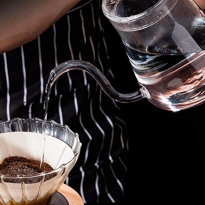 20 oz Gooseneck Pour Over Kettle - Thickened Glass with Lid, Perfect for Coffee and Tea