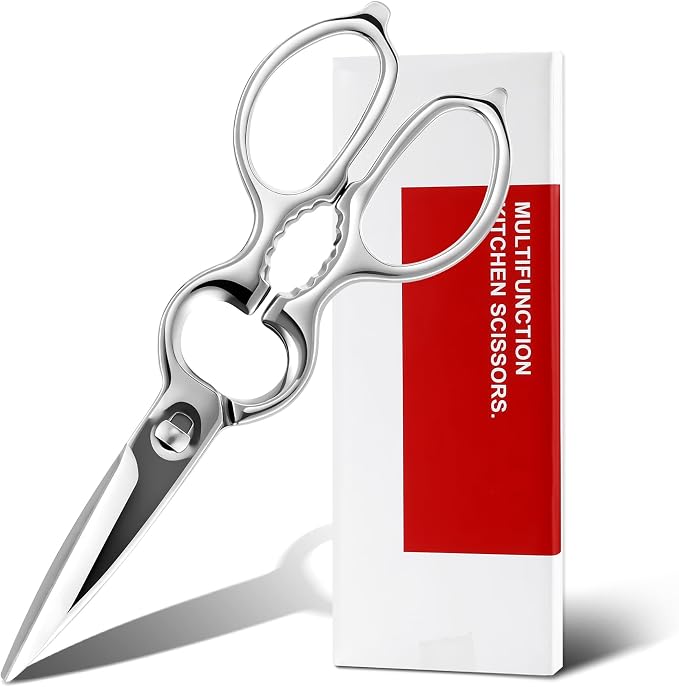 Upgraded Version of Detachable Kitchen Scissors, Mirror-Finish All-Steel Forged Stainless Steel Kitchen Shears Come Apart Food Scissor for Pizza Meat Bone Chef Scissors Heavy Duty Metal Shears, Silver