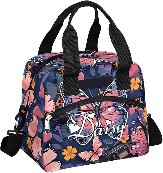 Personalized Butterfly Lunch-Bag for Women, Custom Insulated Cooler Lunch Box with Name, Leakproof-Reusable Lunch Tote Bag for Work Office Picnic - Multi 2