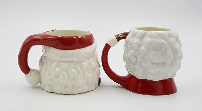 Fine Ceramic Christmas Holidays African American Mr. & Mrs. Santa Claus Mug Set of 2 (2 Pieces Set), 5-3/4'' L, Red, White, Brown, 5.75'' * 4.25'' * 4'', 5.50'' * 4'' * 4.25''