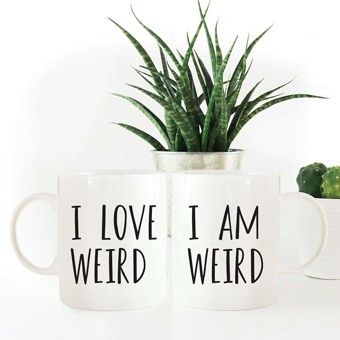 Andaz Press Funny Couples 11 oz Ceramic Coffee Mugs, I Am Weird, I Love Weird, His and Hers Mugs Set of 2, Valentines Day Coffee Mug for Him and Her, Mr and Mrs Mugs, Couple Mugs for Husband