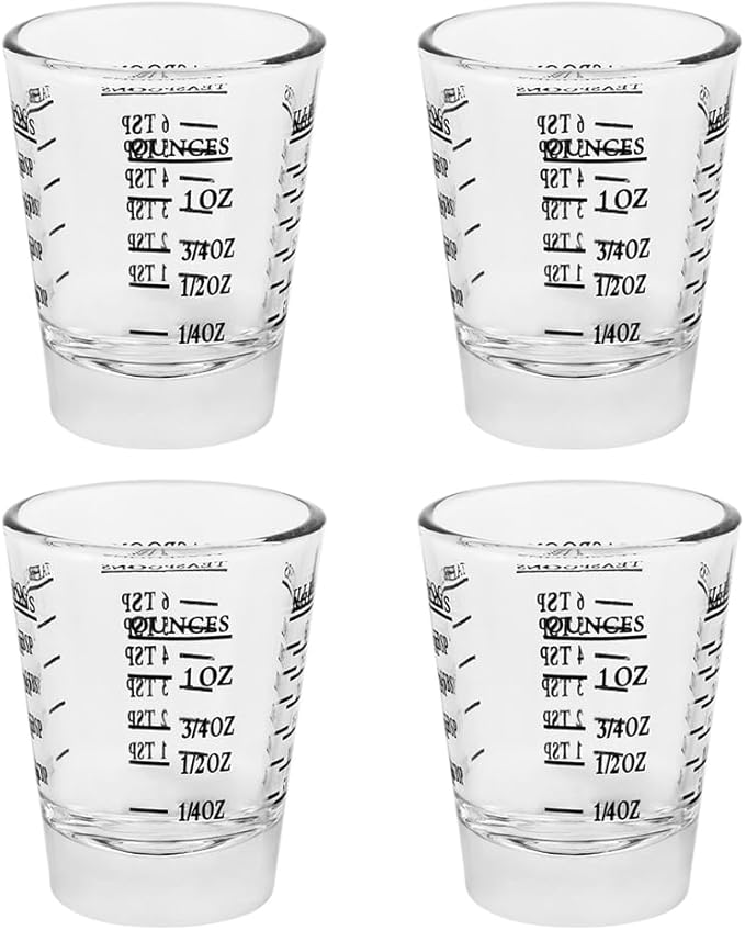 Set of 4 Shot Glasses - Heavy Glass, Perfect for Measuring Espresso, Wine, and More 26-Incremental Measurement 1oz, 6 Tsp, 2 Tbs, 30ml (4, Black)