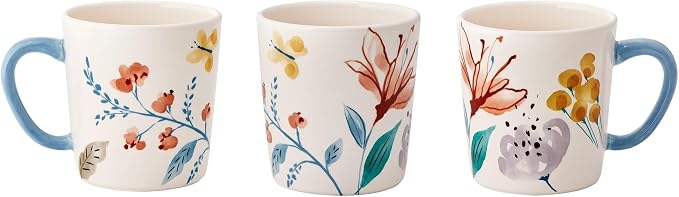 Bico Blossom Symphony Ceramic Coffee Mugs Set of 4, 18 oz Large Tea Cups with Handle, Aesthetic Latte Mugs for Cappuccino Cocoa, Lead-Free, Dishwasher and Microwave Safe, Housewarming Gift