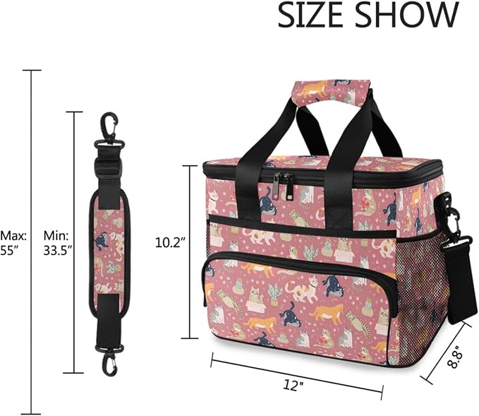 Cute Funny Cats Lunch Bag for Women Men 15L Insulated Lunch Box Large Leakproof Cooler Bag with Adjustable Shoulder Strap for Adult Work Picnic