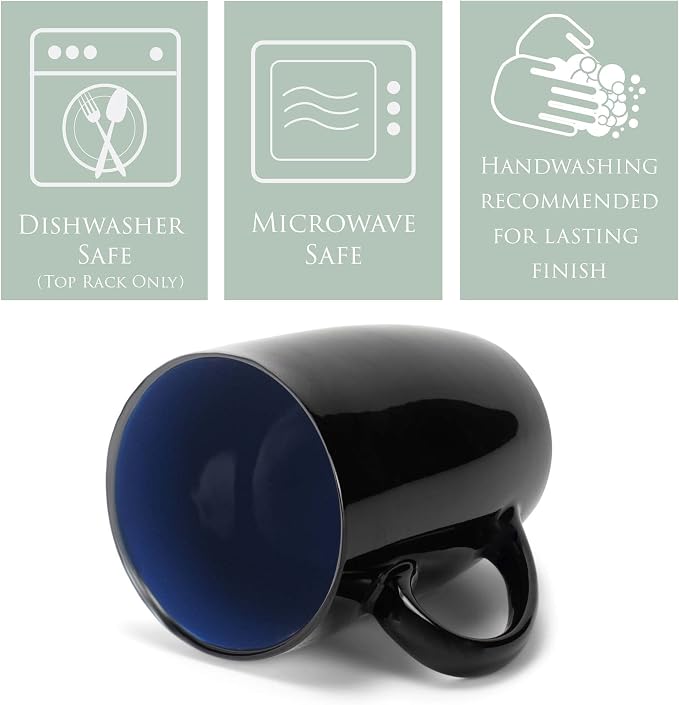 Elanze Designs Color Pop Blue Black Exterior 16 ounce Glossy Ceramic Mugs Matching Set of 4