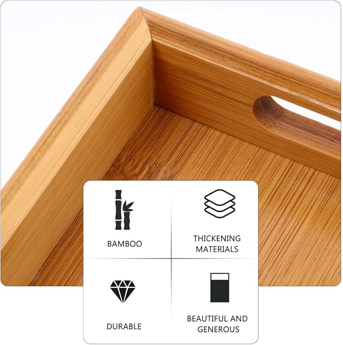 Generic 1 Pack Bamboo Serving Tray, 6x8x1.5'' Small Rectangular Ottoman Tray with Handle, Portable Food Serving Platter, Coffee Table Decoration