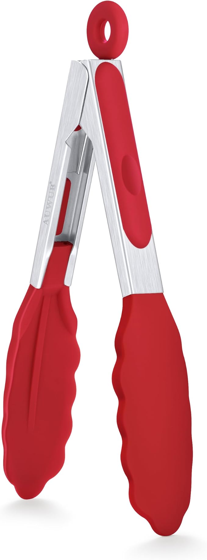 7 Inch Small Silicone Salad Cooking Tongs, Food Serving Tongs with Heat Resistant Non-Slip Grip, Red Color Kitchen Utensils for Salad Charcuterie Board