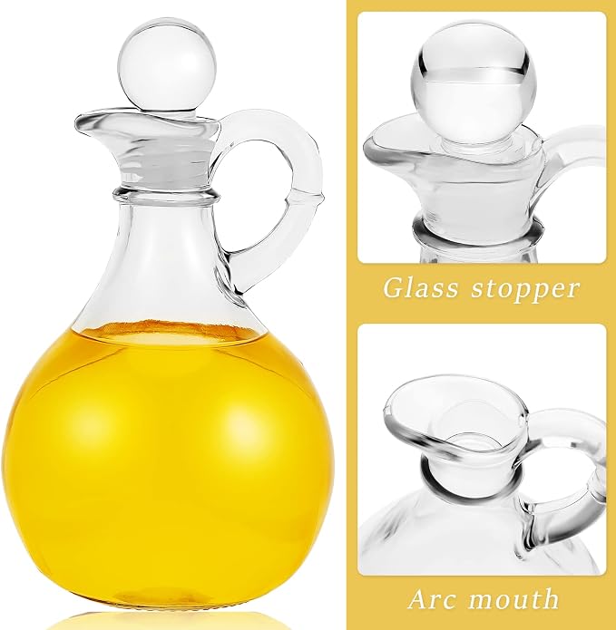 Suclain 6 Sets 12oz Glass Oil and Vinegar Cruet Set Round Oil Dispenser Olive Bottle with Airtight Stopper Salad Dressing Bottle Glass Condiment Container for Kitchen Homemade Olive Condiment (Clear)