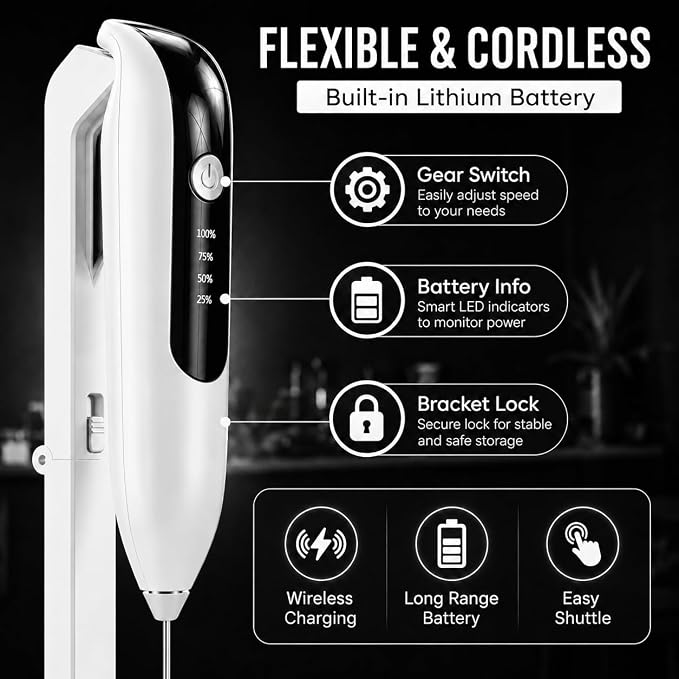 GOCHA Rechargeable Milk Frother, USB-C Electric Milk Foamer Handheld, Double Spring Whisk, 2-Speed Foam Maker for Coffee, Latte, Cappuccino, Matcha, Hot Chocolate, Stand Included (White)