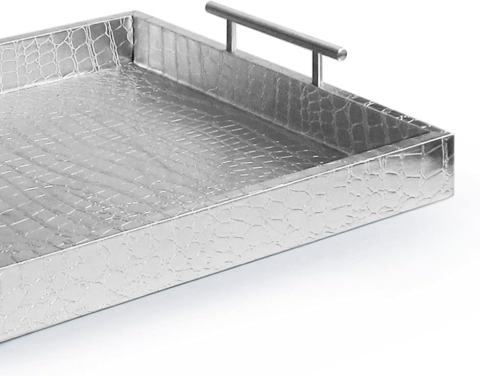 American Atelier Alligator Tray with Metal Handles, Silver