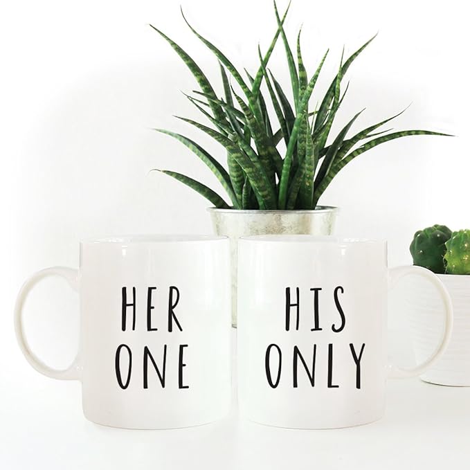 Andaz Press Funny Couples 11 oz Ceramic Coffee Mugs, Her One, His Only, His and Hers Mugs Set of 2, Valentines Day Coffee Mug for Him and Her, Mr and Mrs Mugs, Couple Mugs for Husband and Wife