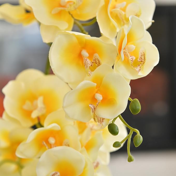 19" H Phalaenopsis Faux Orchid Plant Silk Orchid Centerpiece Artificial Floral Arrangement in Ceramic Pot (Yellow)