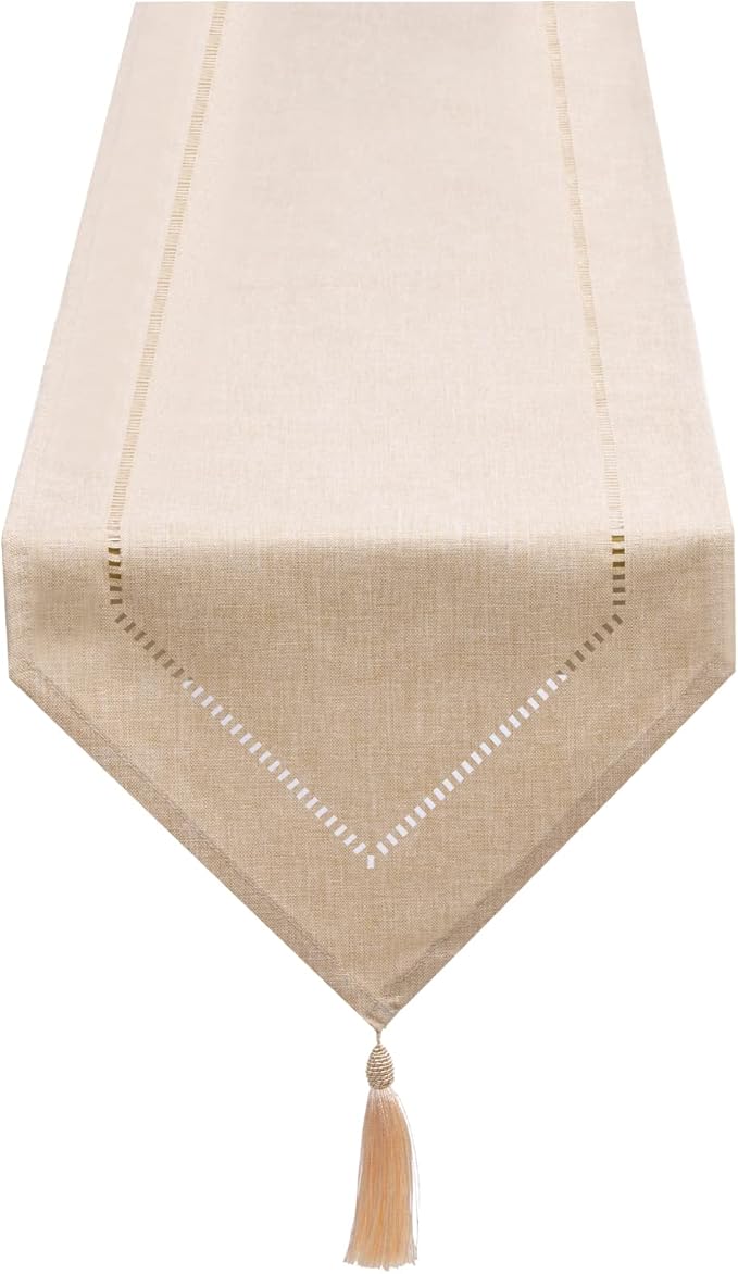 Table Runner Linen Beige 12 x 72 Inch, Tablerunner Linen Look Solid Color, Modern Easy Care Table Runner for Dining Table, Coffee Table, Restaurant,Decoration