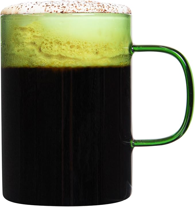 Restaurantware Glass Coffee Mug 2 Count 7 Oz Borosilicate Tea Cup with Ergonomic Handle, Dishwasher-Safe Green Thermal Resistant Mug for Hot and Cold Drinks