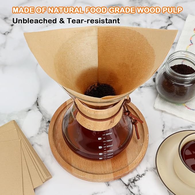 BYKITCHEN Pre-folded Pour Over Coffee Filter, Set of 100, Natural Unbleached Square Disposable Coffee Filter Papers for Pour-Over Coffee Maker Drippers and More