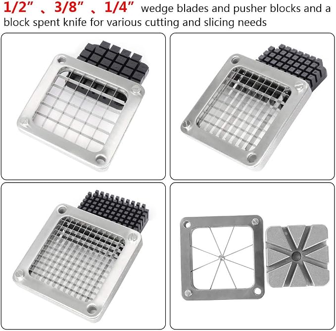 ROVSUN Commercial Vegetable Chopper French Fry Cutter with 4 Sizes Blades, Potato Dicer Slicer Fruit Chopper Stainless Steel for Restaurant, Home & Kitchen, 1/2", 3/8", 1/4" & 8-Wedge Blades