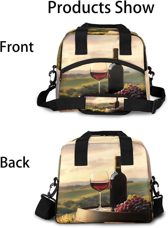 Wine Field Pattern Insulated Lunch Bag for Women Men Reusable Lunch Box Cooler Bag Large Leakproof Lunch Tote with Adjustable Shoulder Strap for Adult Work Picnic Camping Beach Office