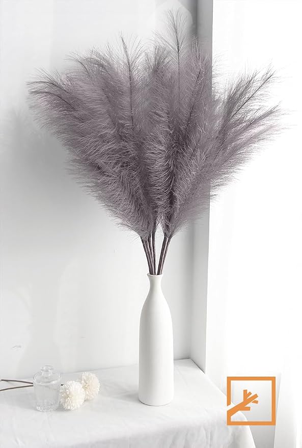 ZIFTY 7-Pcs 38"/3.1FT Faux Pampas Grass Large Tall Fluffy Artificial Fake Flower Boho Decor Bulrush Reed Grass for Vase Filler Farmhouse Home Wedding Decor (Grey)