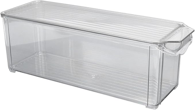 Clear Organizing Bin, Plastic Storage Container, Large Capacity for Kitchen Cabinet Refrigerator and Pantry Organization (Narrow and tall (with lid))