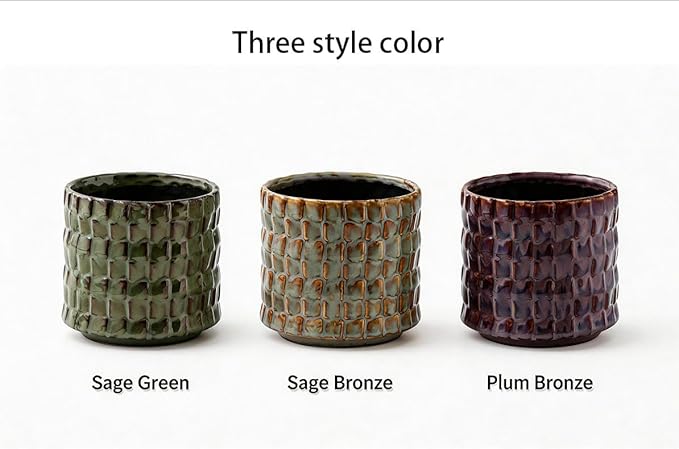 Utensil Crock Kitchen Utensil Holder, 5 Inches Small Ceramic Utensil Holder for Countertop, Unique Embossed Checkered Pattern, Cooking Utensil Crocks for Kitchen, Home Decor Gift (Sage Bronze)