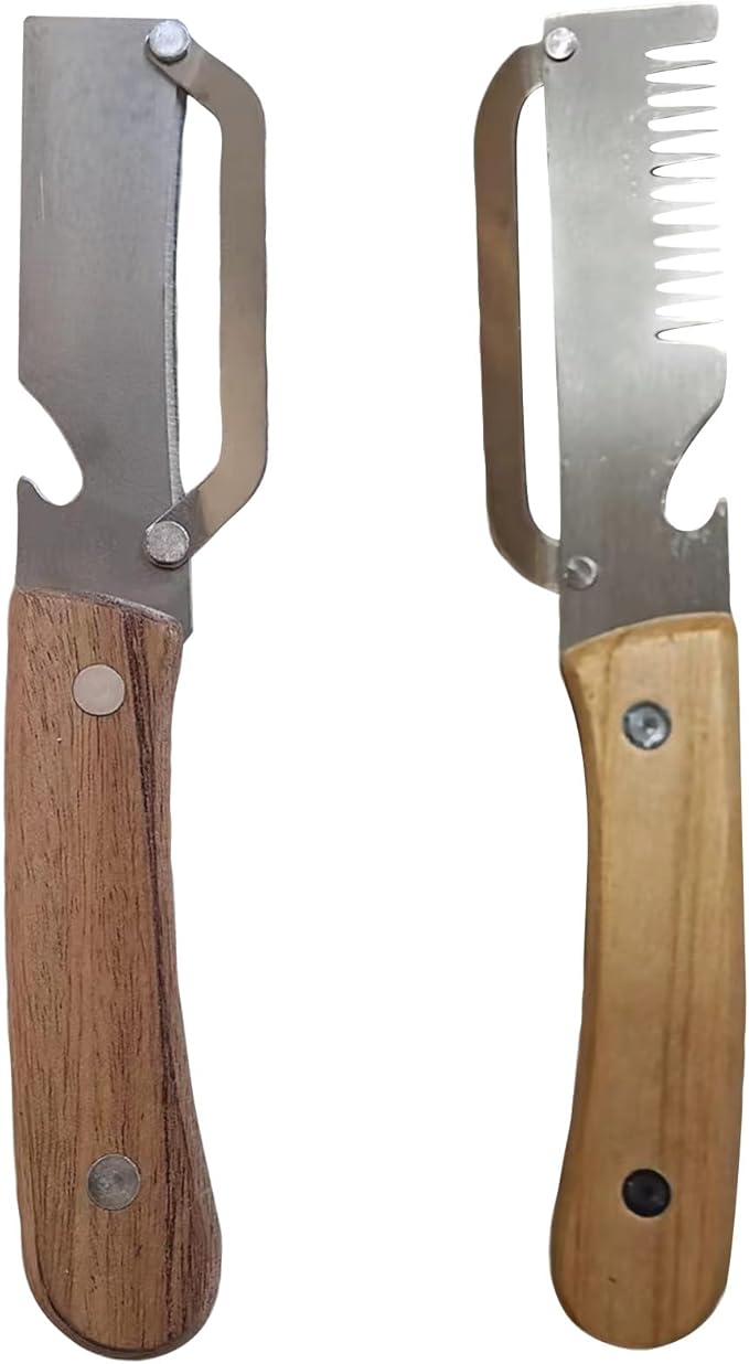 Kitchen Multi-Function Stainless Steel Thickened Fruit Peeler Knife Multifunctional Julienne Cutter + Solid Wood Peeler