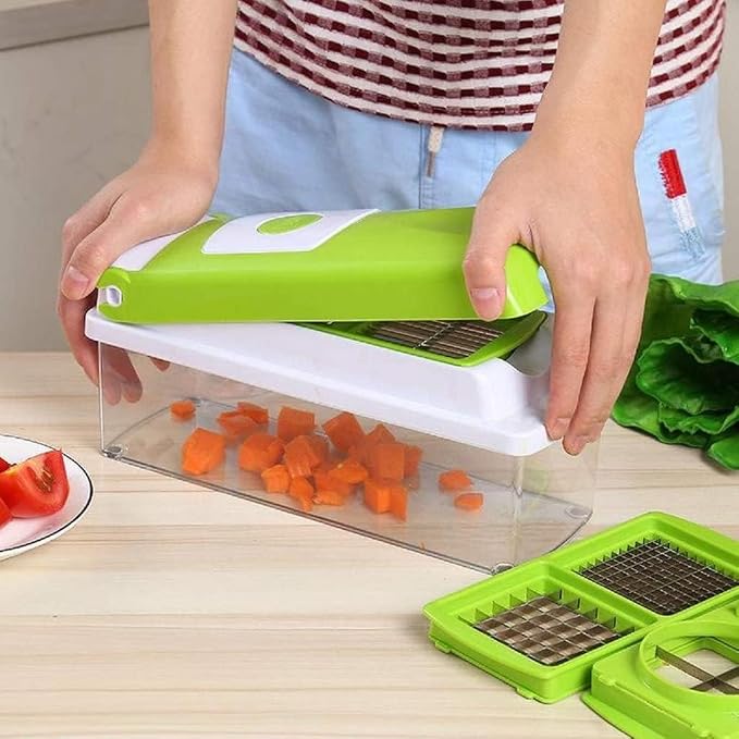 12-in-1 Vegetable Chopper and Spiralizer, 12 Premiun SS Steel Blades Heavy Duty Build with Container, Cheese Grater, Fruit Slicer, Mandoline Slicer, Onion Mincer, French Fry And Salad Cutter(Green)