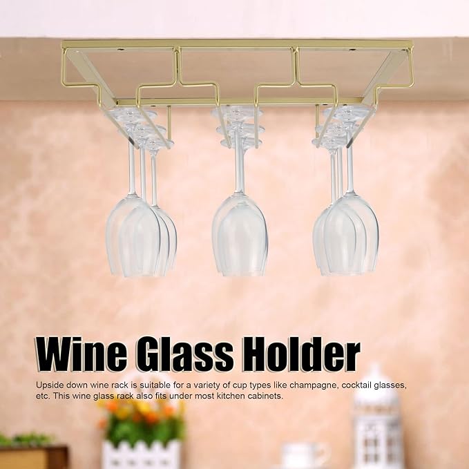 Upside Down Wine Glass Rack European Hanging Wine Glass Rack Under Cabinet Wine Glass Rack Wine Glass Rack For Bar Home Cup Storage Display Rack (Gold)