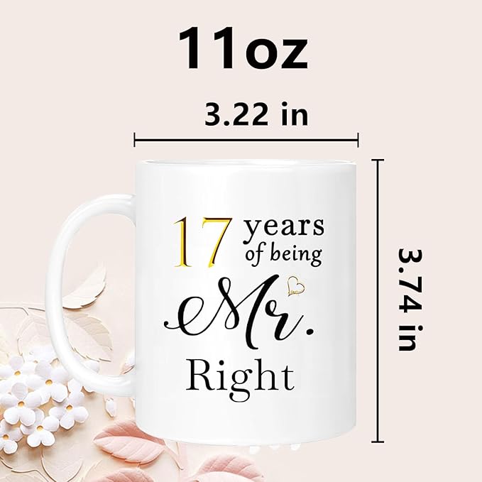 17th Anniversary Coffee Mugs Set of 2, 17 Year Anniversary Wedding Gifts Decorations for Couple Parents Men Women Husband Wife Him Her, Gift Box Packaging, 11oz