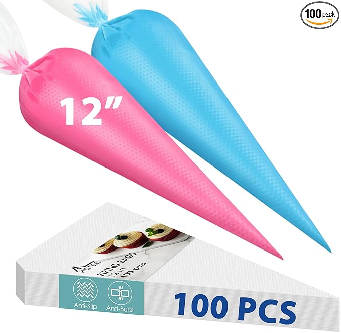 HOTEC 100Pcs 12 Inch Anti-Burst Disposable Piping Bags, Non-Slip Food Grade BPA-Free Pastry Bags for Cake, Cupcake, Cookie Cream Frosting Decorating Baking Supplies