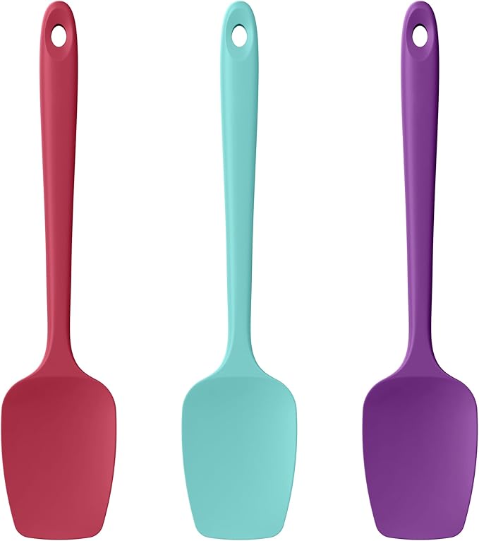Silicone Spoon Spatulas Set, 600ºF Heat-Resistant BPA-Free Non-Stick Rubber Spoonulas Kitchen Baking Cooking Spoons Versatile for Scooping, Mixing, Stirring, Serving (Set of 3, Multi-3)