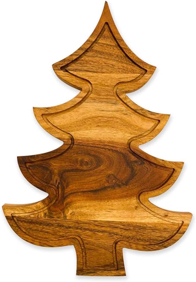 Affinity Decor Christmas Tree Cutting Board for Kitchen, Tree Shaped Wood Cutting Board with Grooves, Charcuterie Wooden Serving Tray for Cheese (Christmas Tree Board with Groove 13"L x 9"W)