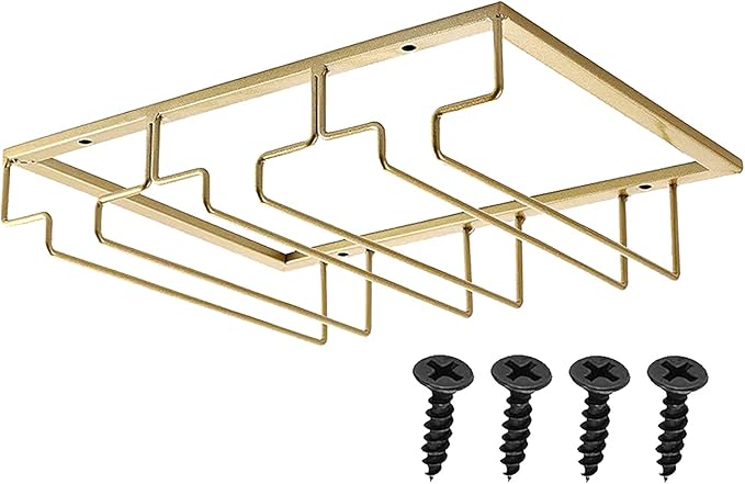 eywlwaar Wine Glass Hanging Rack - Metal Holder With 3 Rows (Gold, 1 Pack)